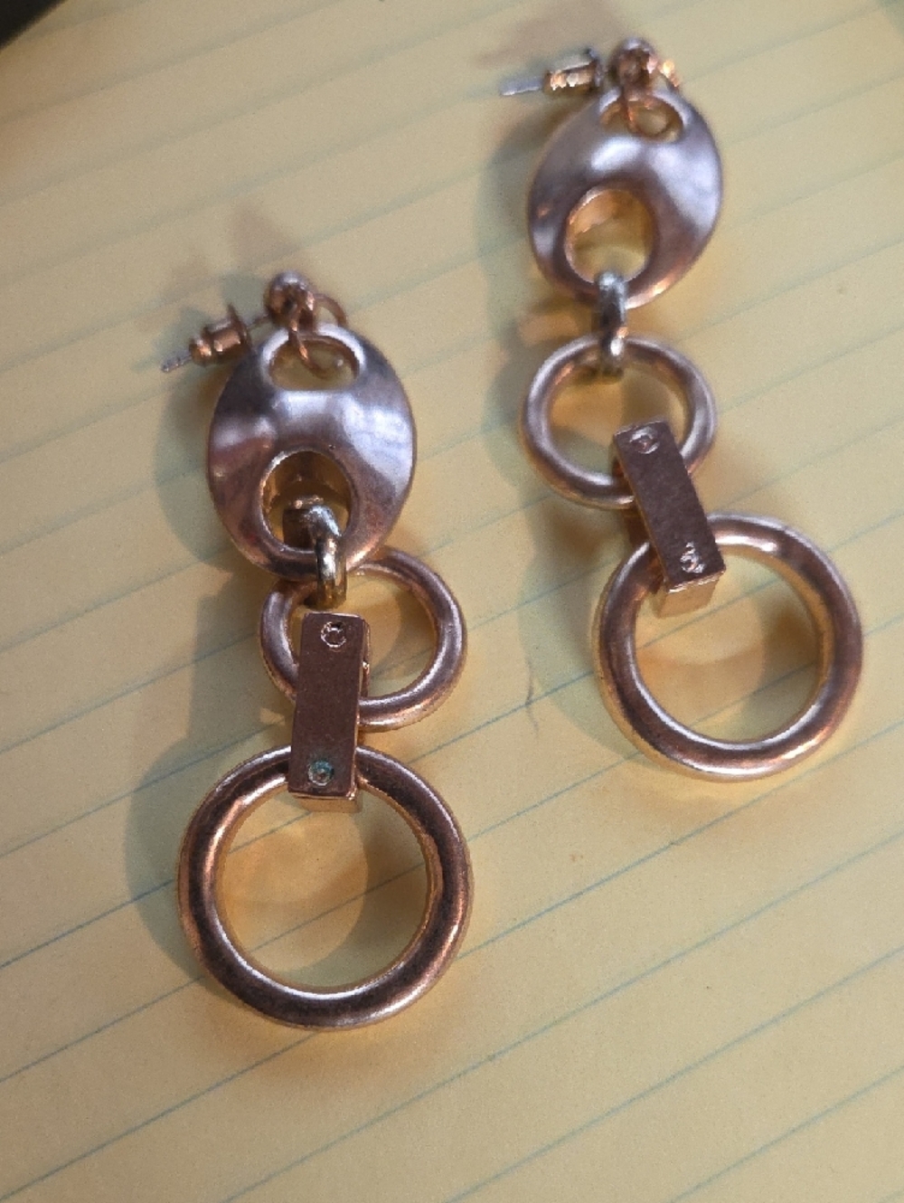 Linked Circle Drop Earrings with Clear Crystal Bars - Gold - Picture 2 of 2